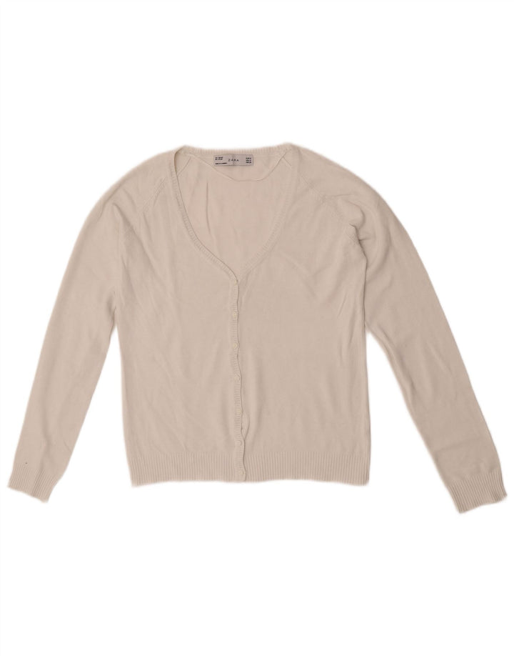 Женский укороченный кардиган Zara UK 12, хлопковый средний белый цвет