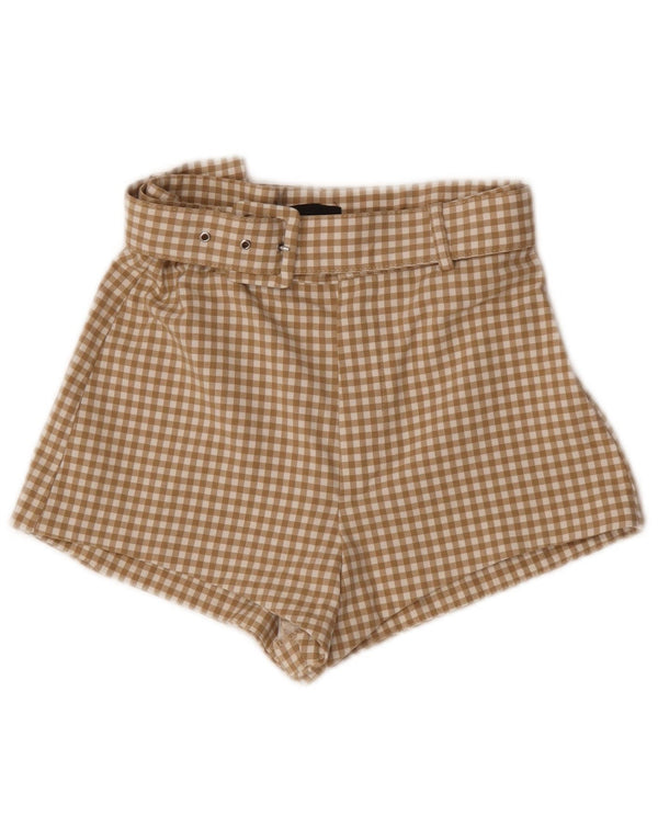 Женские шорты с завышенной талией Zara XS W24, бежевые в мелкую клетку