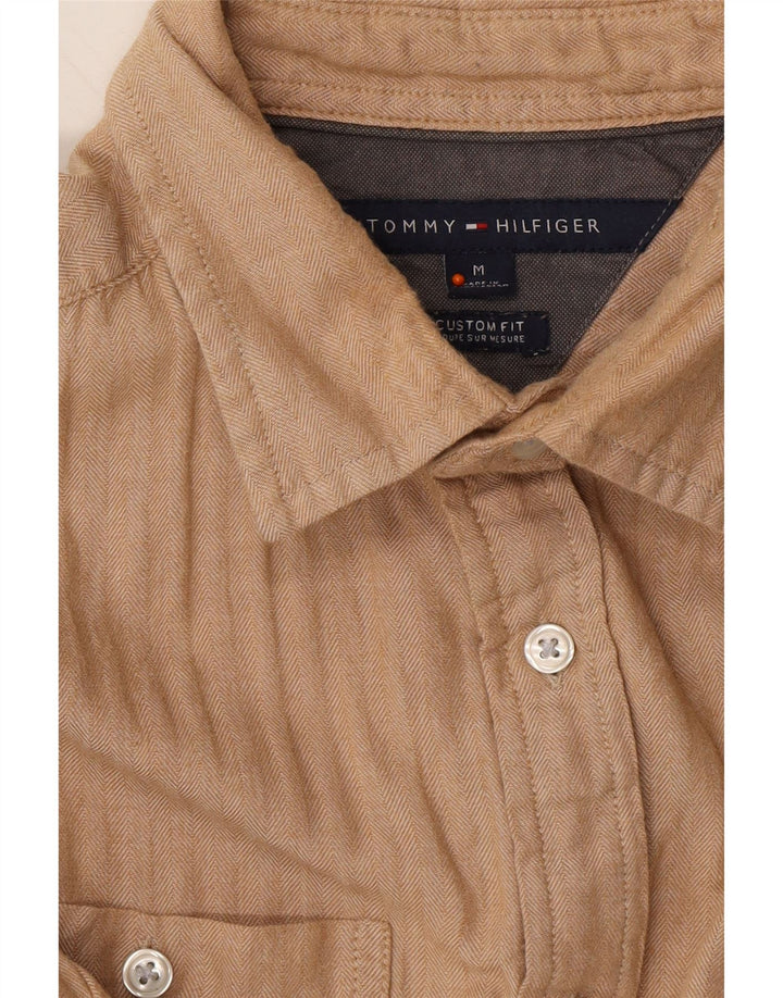 TOMMY HILFIGER Mens Flannel Shirt Medium Beige Herringbone Cotton Vintage Tommy Hilfiger and Second-Hand Tommy Hilfiger from Messina Hembry 