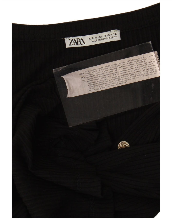 Женский топ Zara UK 12 с длинным рукавом, средний черный модал