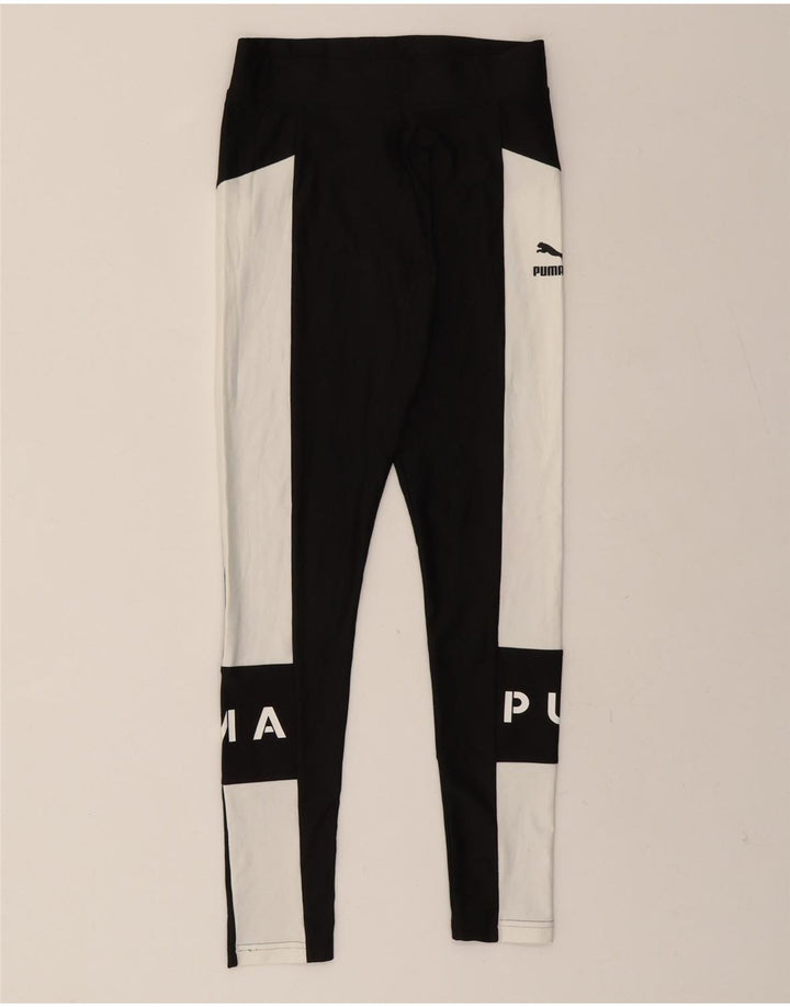 PUMA Womens Graphic Leggings UK 14 Medium  Black Colourblock Polyester Vintage Puma and Second-Hand Puma from Messina Hembry 