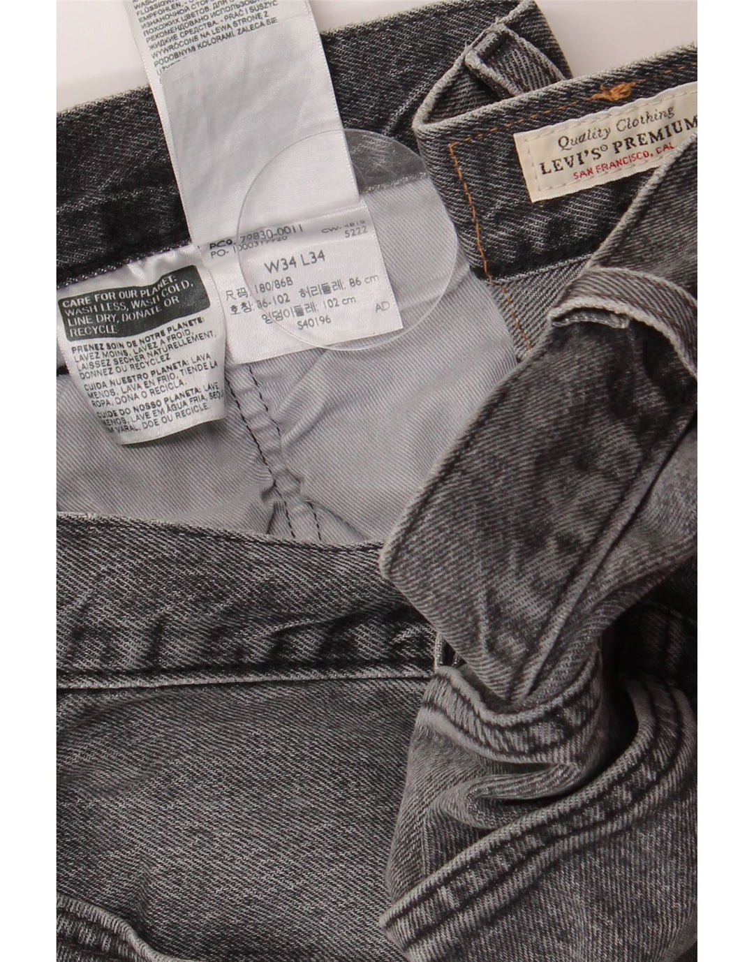Мужские прямые джинсы LEVI'S 501 W34 L34 Серые, хлопок