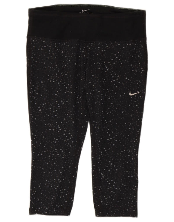 Женские леггинсы-капри Nike Dri Fit UK 10, маленькие черные, полиэстер с геометрическим рисунком