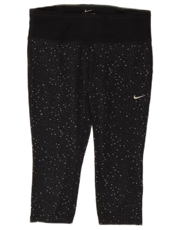 Женские леггинсы-капри Nike Dri Fit UK 10, маленькие черные, полиэстер с геометрическим рисунком