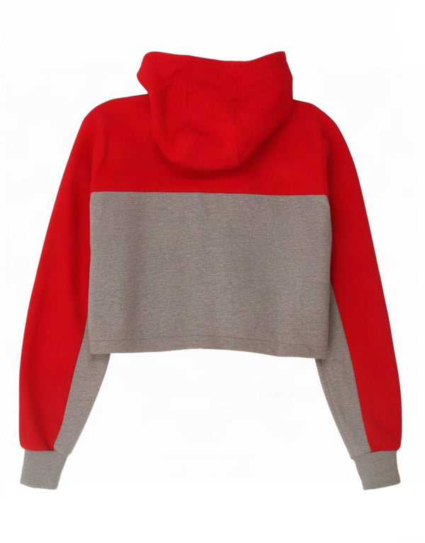 Ellesse Женский укороченный джемпер с капюшоном оверсайз, Великобритания, 8, маленький, красный, цветной блок