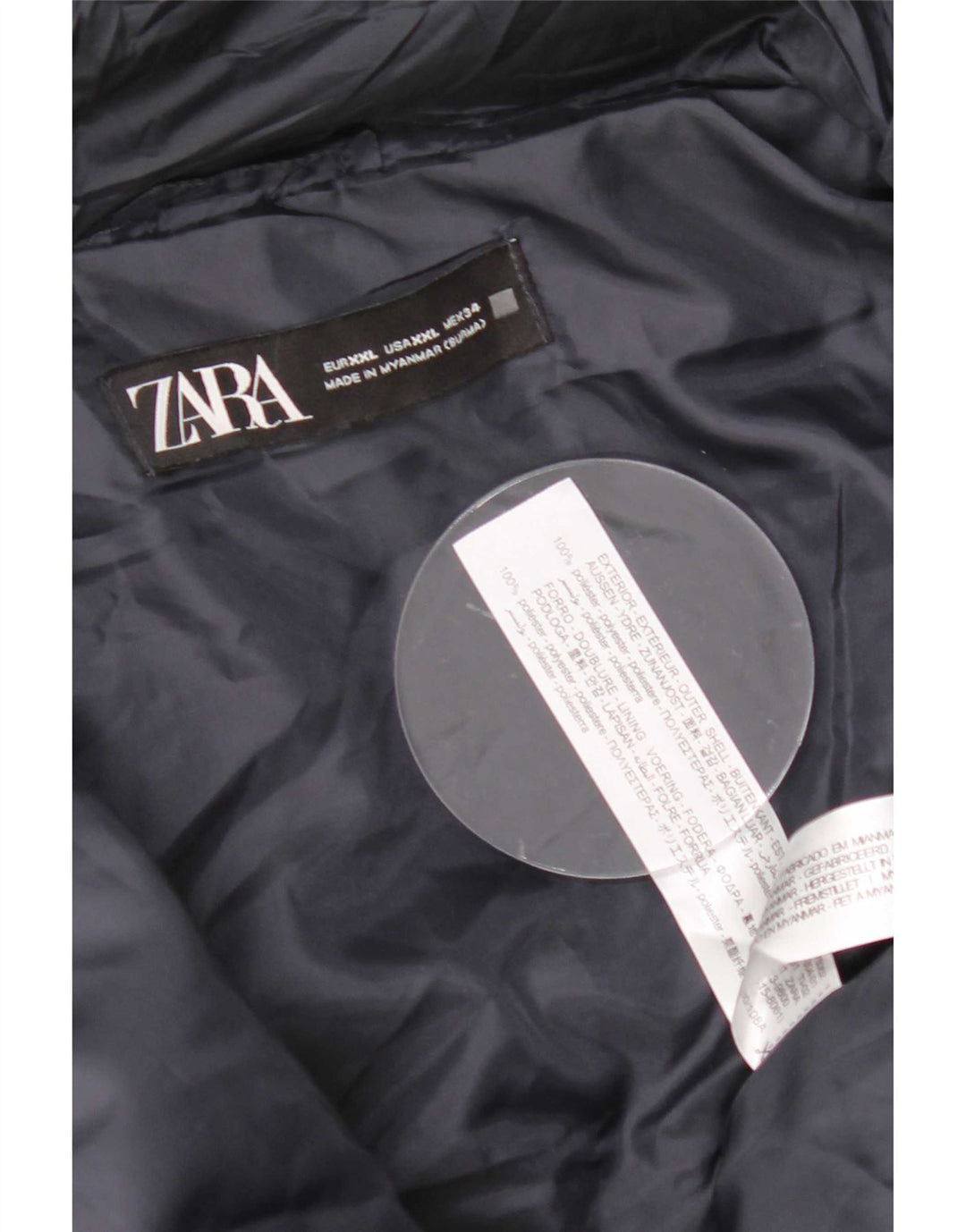 Женская укороченная стеганая куртка с капюшоном Zara UK 20 2XL Темно-синий полиэстер