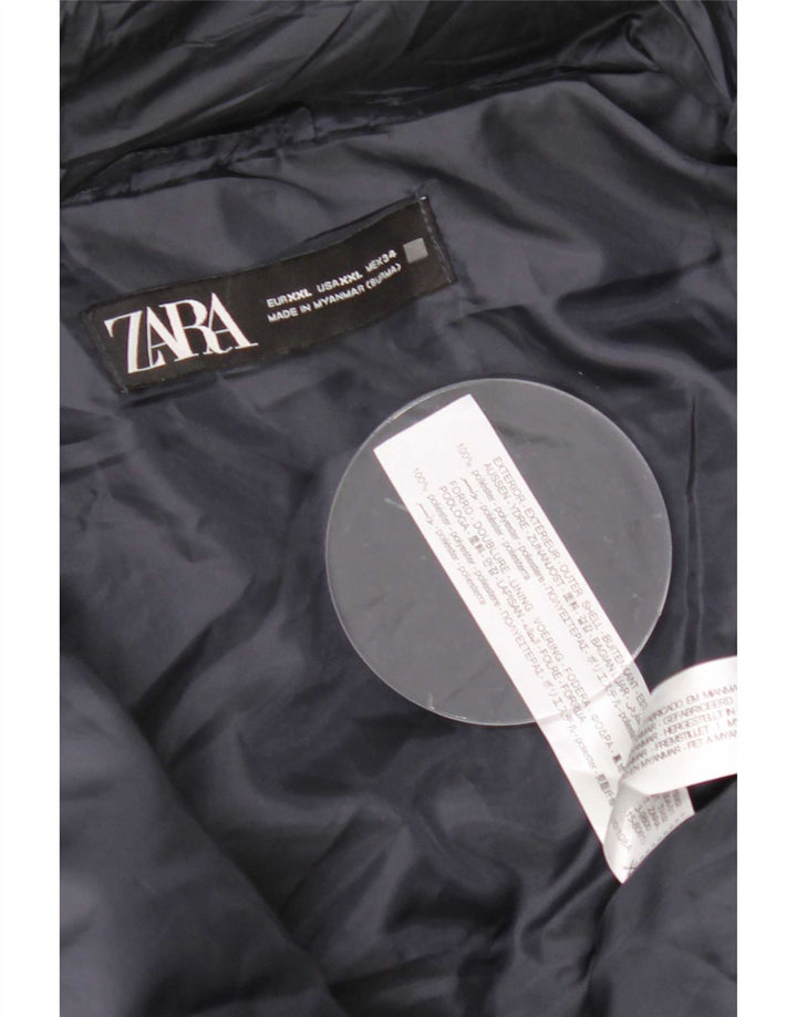 Женская укороченная стеганая куртка с капюшоном Zara UK 20 2XL Темно-синий полиэстер