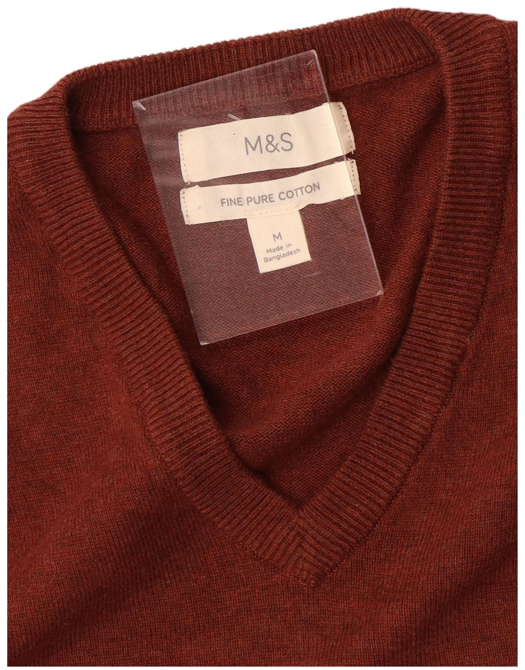 Мужской джемпер с v-образным вырезом Marks & Spencer, средний бордовый хлопковый свитер