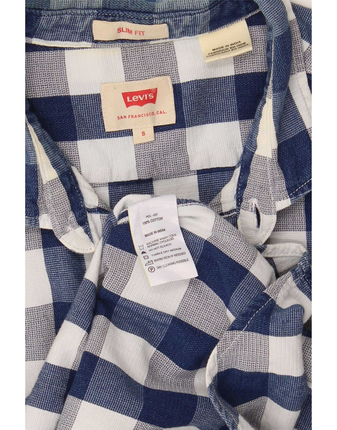 Мужская рубашка приталенного кроя Levi's, маленькая, темно-синяя, в мелкую клетку, хлопок