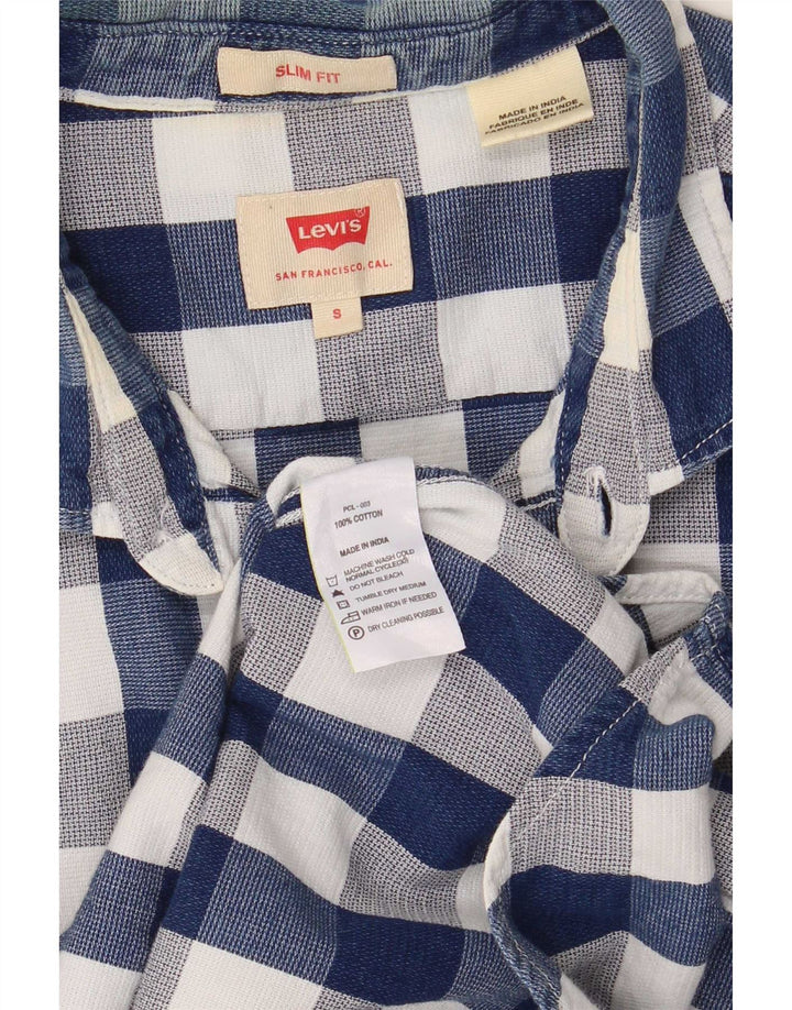 Мужская рубашка приталенного кроя Levi's, маленькая, темно-синяя, в мелкую клетку, хлопок