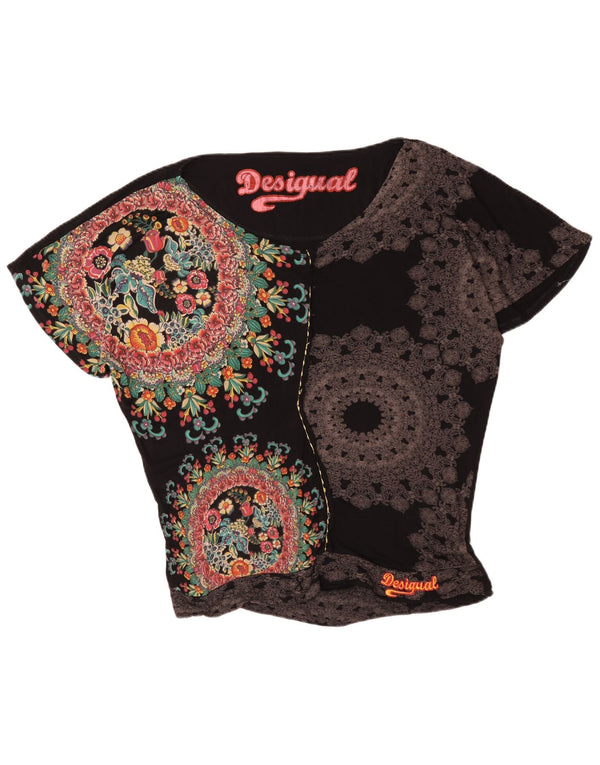 Женская блузка оверсайз с рисунком Desigual UK 16, большой черный цветочный принт