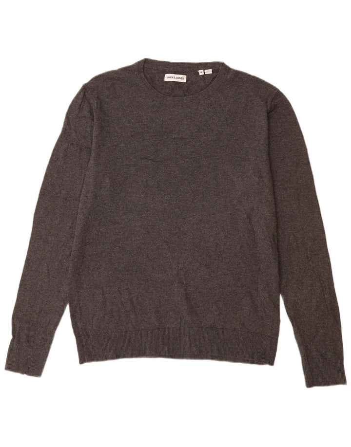 Мужской джемпер с круглым вырезом Jack & Jones, хлопковый свитер среднего серого цвета