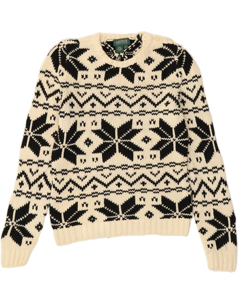 RALPH LAUREN Womens Crew Neck Jumper Sweater UK 10 Small Off White Vintage Ralph Lauren and Second-Hand Ralph Lauren from Messina Hembry 