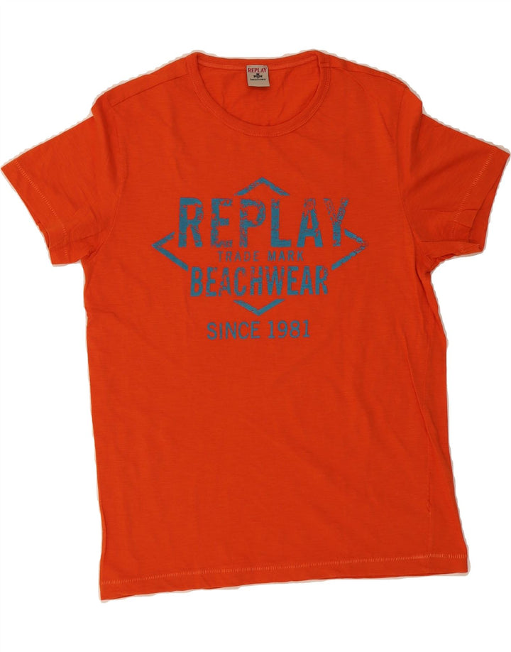 REPLAY Mens Graphic T-Shirt Top Small Orange Vintage Replay and Second-Hand Replay from Messina Hembry 