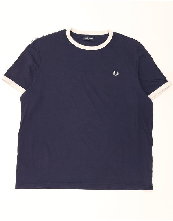 Мужская футболка с рисунком FRED PERRY, размер 3XL, темно-синий, хлопок с цветными блоками