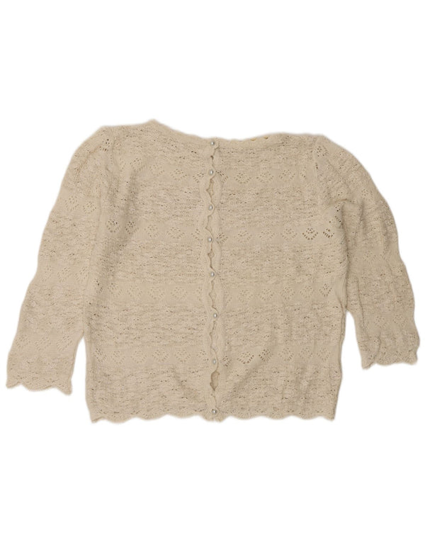 Vintage Womens 3/4 Sleeve Cardigan Sweater UK 14 Large Off White