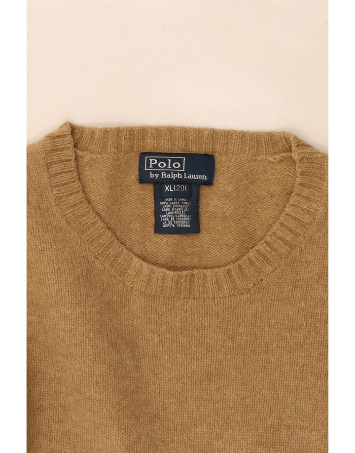 POLO RALPH LAUREN Boys Crew Neck Jumper Sweater 15-16 Years XL Beige Wool Vintage Polo Ralph Lauren and Second-Hand Polo Ralph Lauren from Messina Hembry 