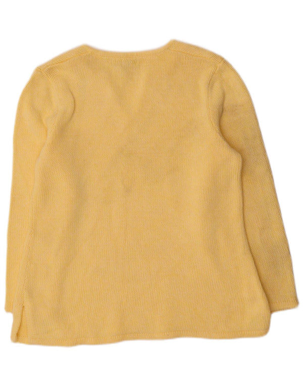 L.L.Bean Womens V-Neck Jumper Sweater UK 16 Large Yellow Cotton