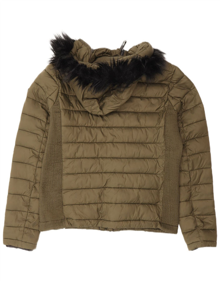 Женская утепленная куртка с капюшоном Superdry UK 14, большой зеленый нейлон