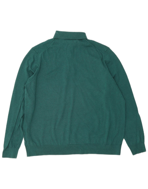 MARKS & SPENCER Mens Polo Neck Jumper Sweater XL Green Cotton