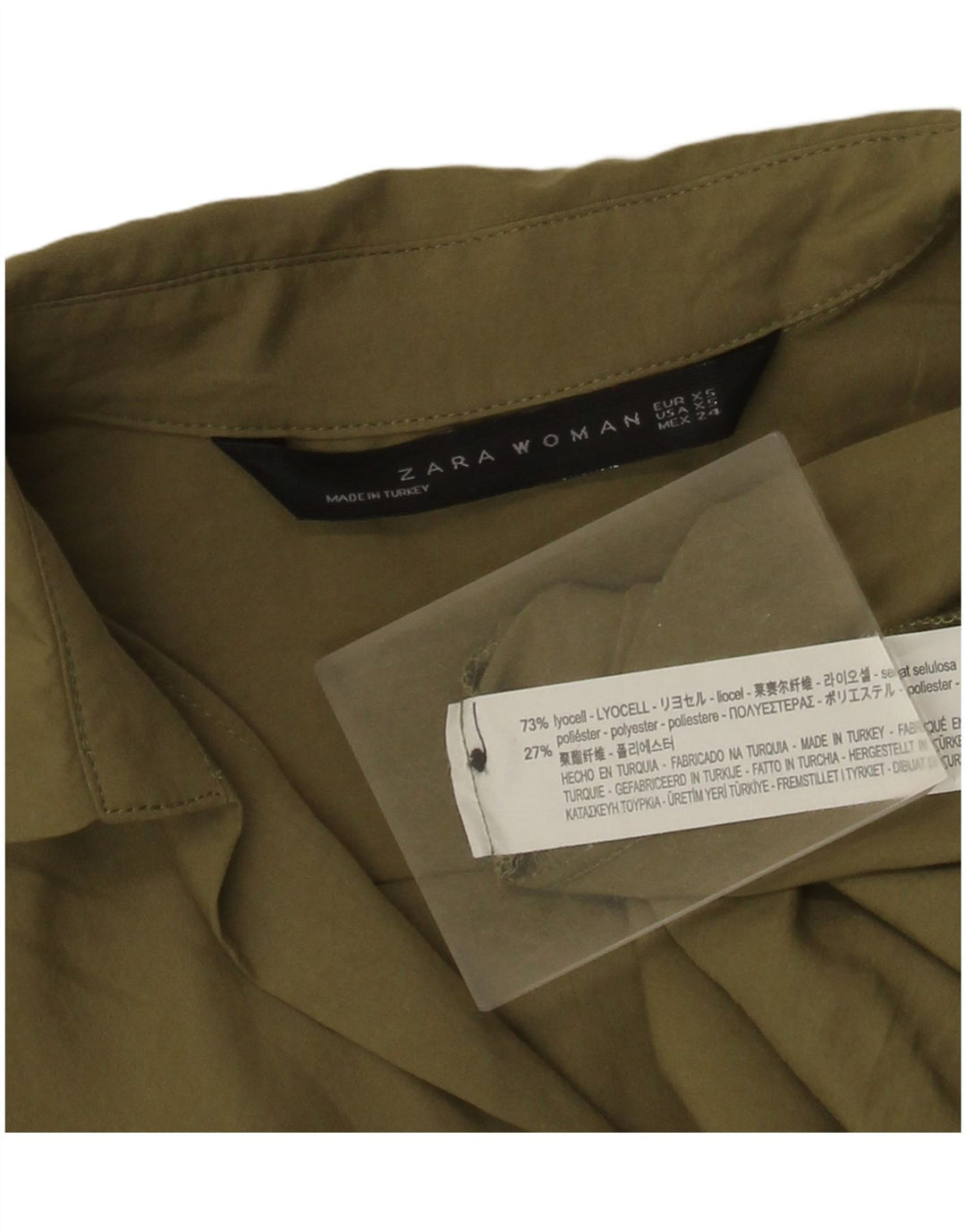 Женская рубашка оверсайз с рукавом 3/4 Zara UK 6 XS хаки из лиоцелла
