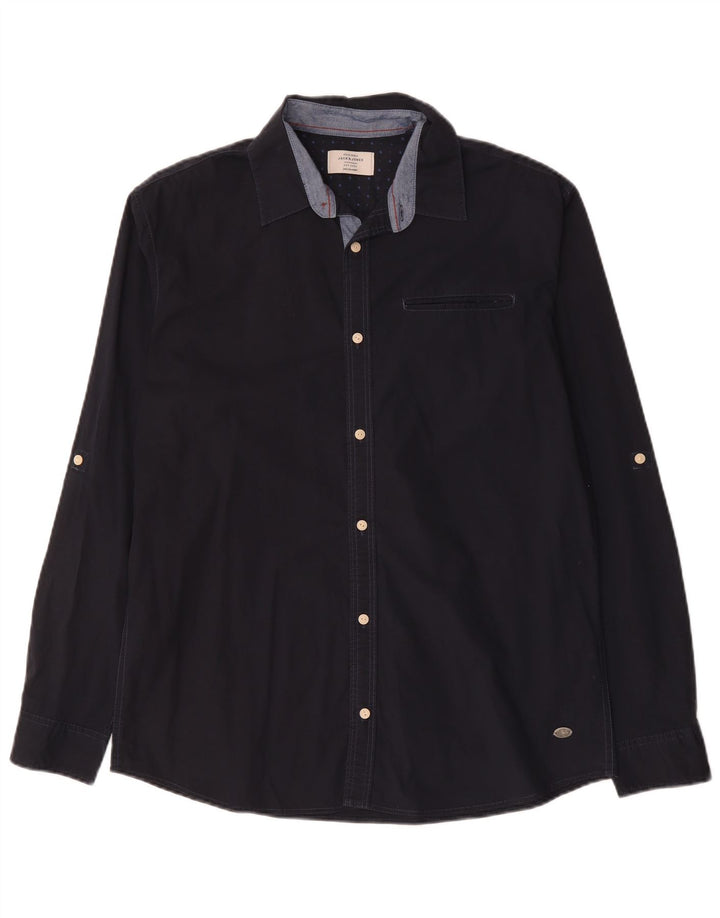 Мужская рубашка Jack & Jones XL, темно-синяя, хлопок