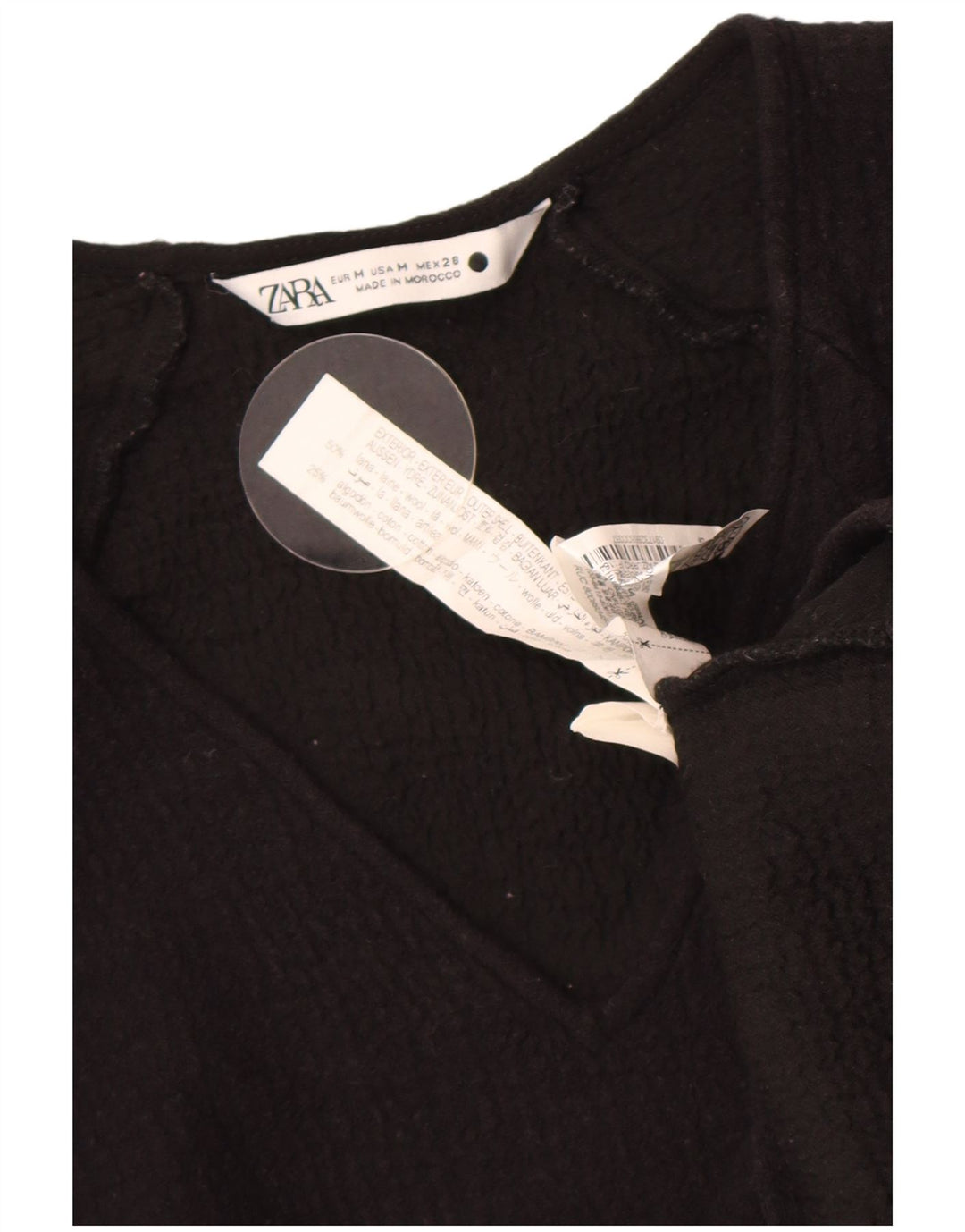 Женская укороченная блузка с рукавом 3/4 Zara UK 12, шерсть среднего размера, черная