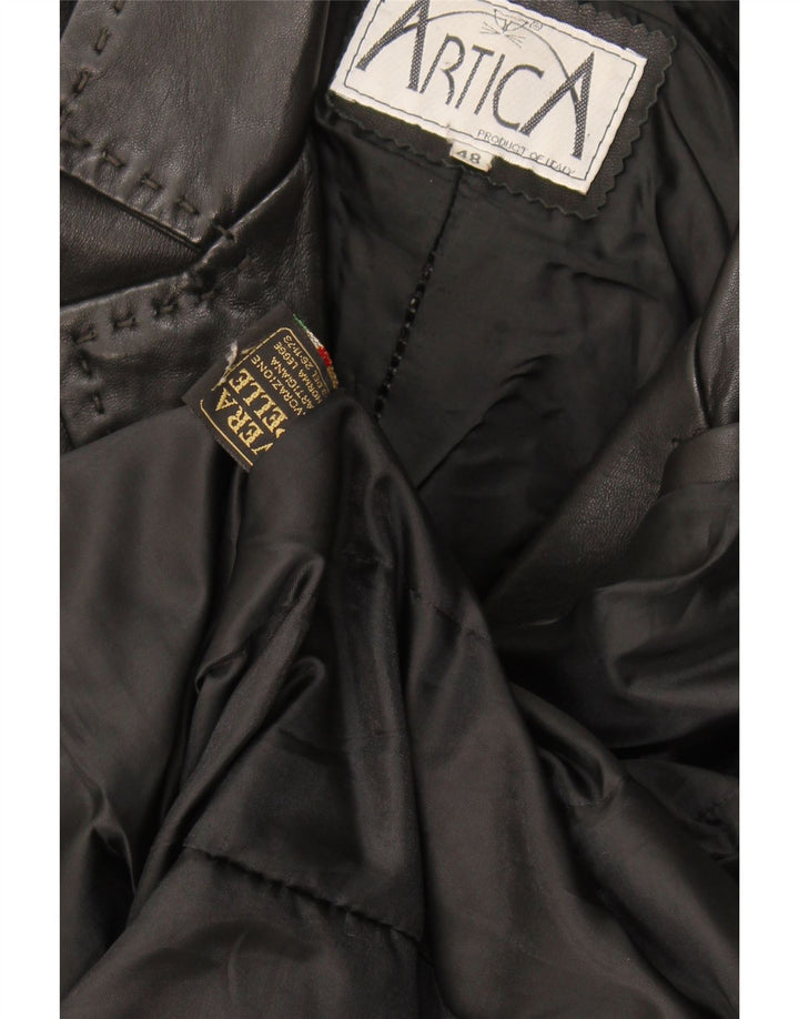 Винтажное женское кожаное пальто IT 48 XL, черное кожаное