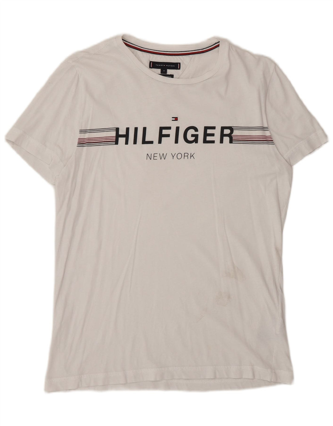 Tommy Hilfiger Мужская футболка с рисунком Топ среднего размера, белый хлопок