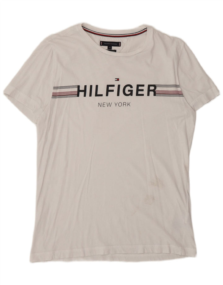 Tommy Hilfiger Мужская футболка с рисунком Топ среднего размера, белый хлопок