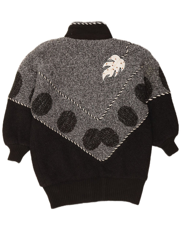 ВИНТАЖНЫЙ женский кардиган-свитер Великобритания 22 3XL, черный с цветными блоками