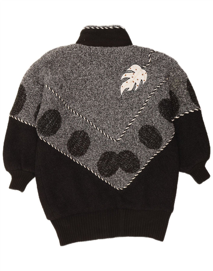 ВИНТАЖНЫЙ женский кардиган-свитер Великобритания 22 3XL, черный с цветными блоками