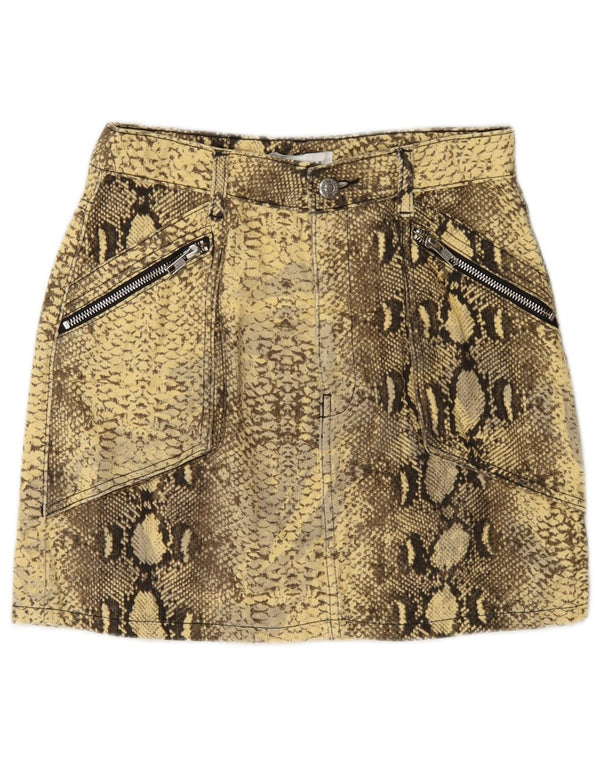 Женская мини-юбка Topshop UK 8, маленькая W26, желтый хлопок с животным принтом