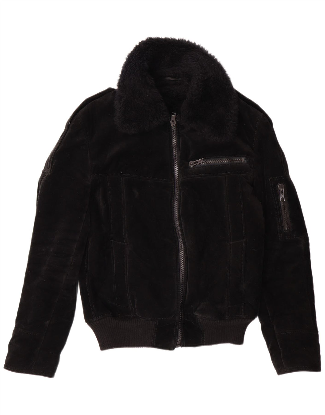 ВИНТАЖНАЯ Женская куртка из шерпы UK 12, средний черный, вискоза
