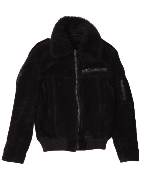 ВИНТАЖНАЯ Женская куртка из шерпы UK 12, средний черный, вискоза