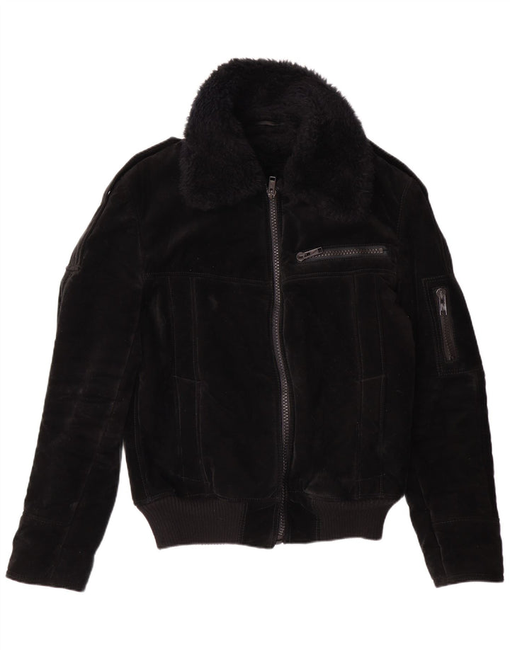 ВИНТАЖНАЯ Женская куртка из шерпы UK 12, средний черный, вискоза