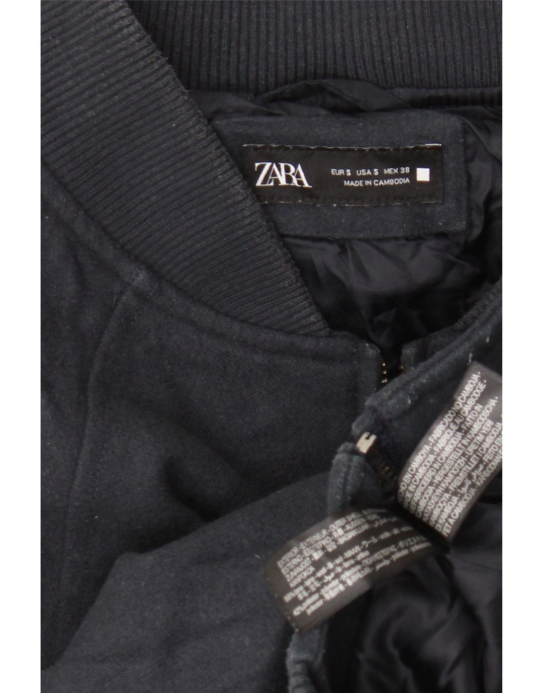 Мужская куртка-бомбер свободного кроя Zara UK 36, маленькая, темно-синяя, шерстяная