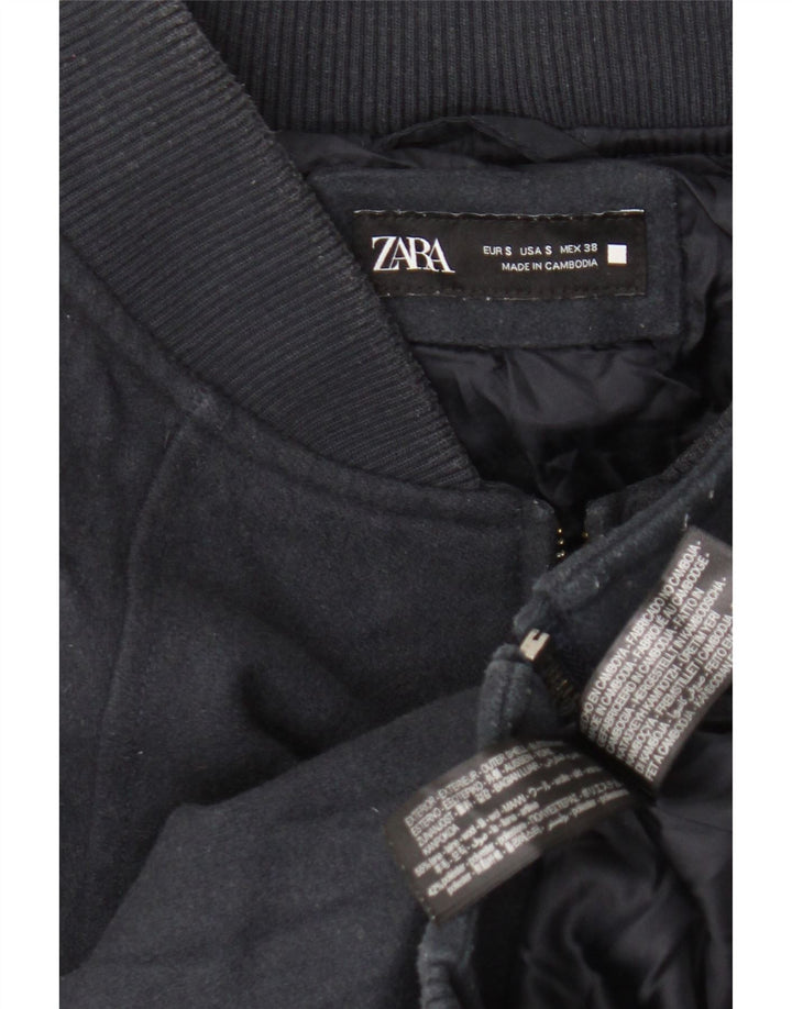 Мужская куртка-бомбер свободного кроя Zara UK 36, маленькая, темно-синяя, шерстяная