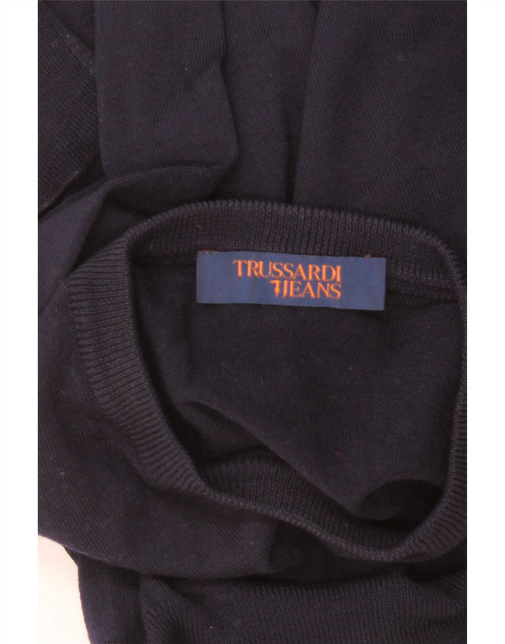 Мужской джемпер Trussardi с круглым вырезом, размер S, темно-синий