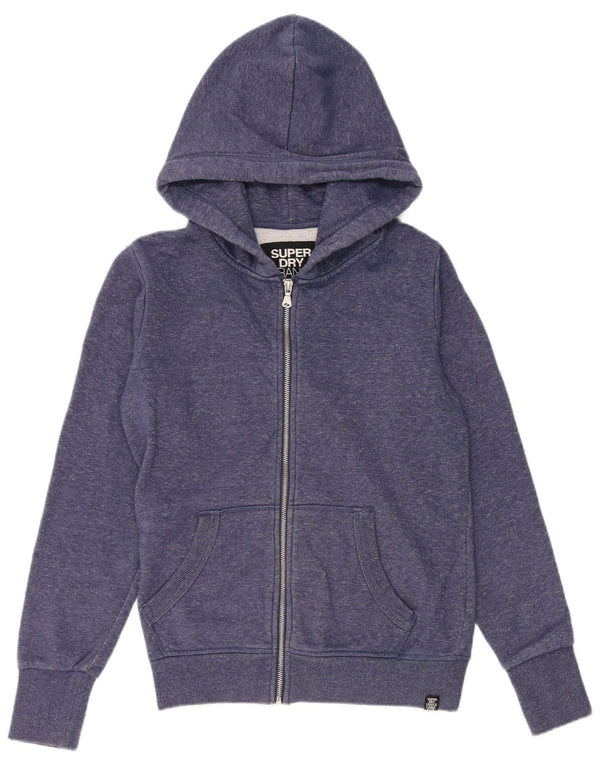 Женский свитер с капюшоном на молнии Superdry UK 16, большой темно-синий, хлопковый с крапинками