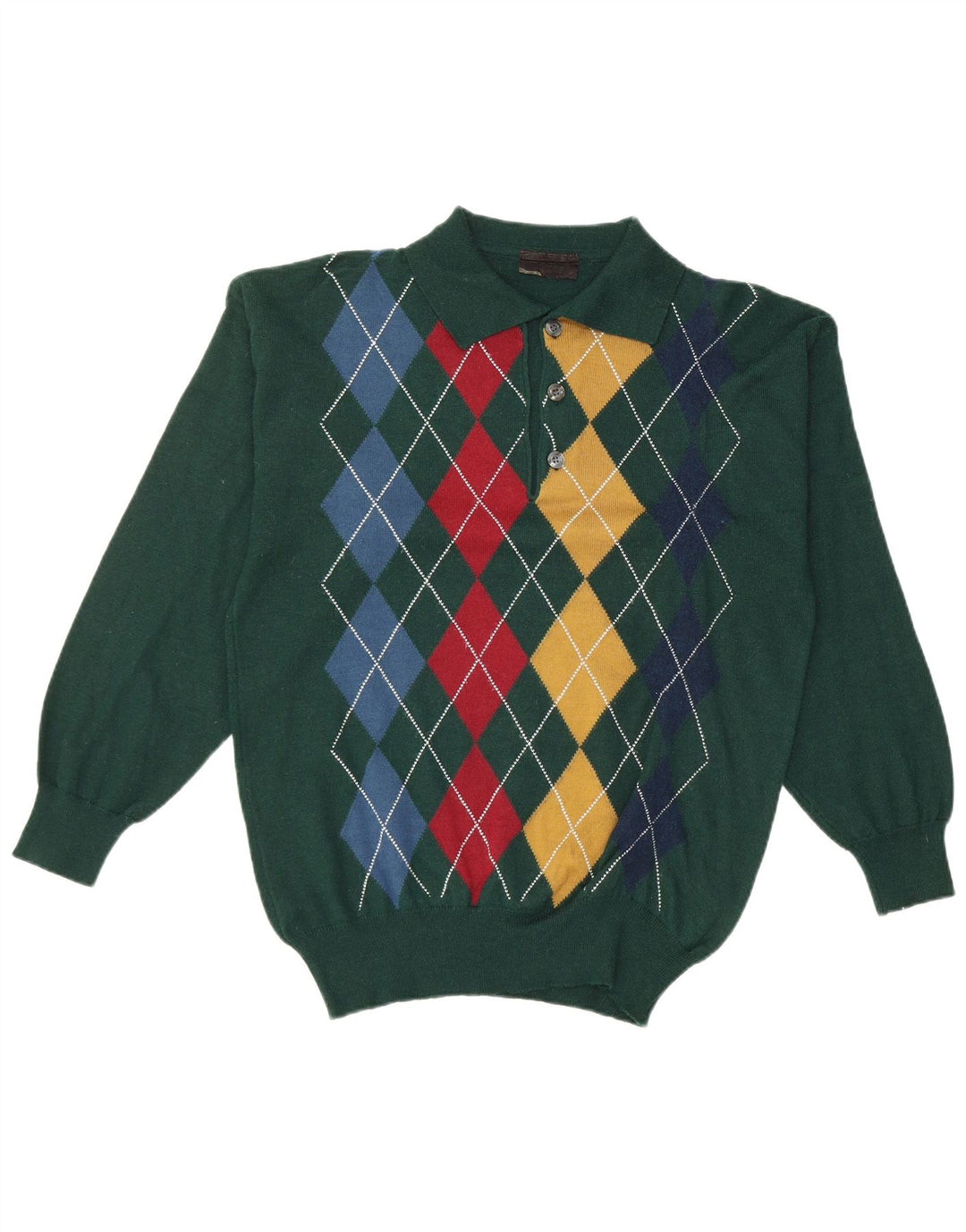 ВИНТАЖНЫЙ мужской джемпер с воротником поло, маленький зеленый свитер с узором ромб/ромб из шерсти