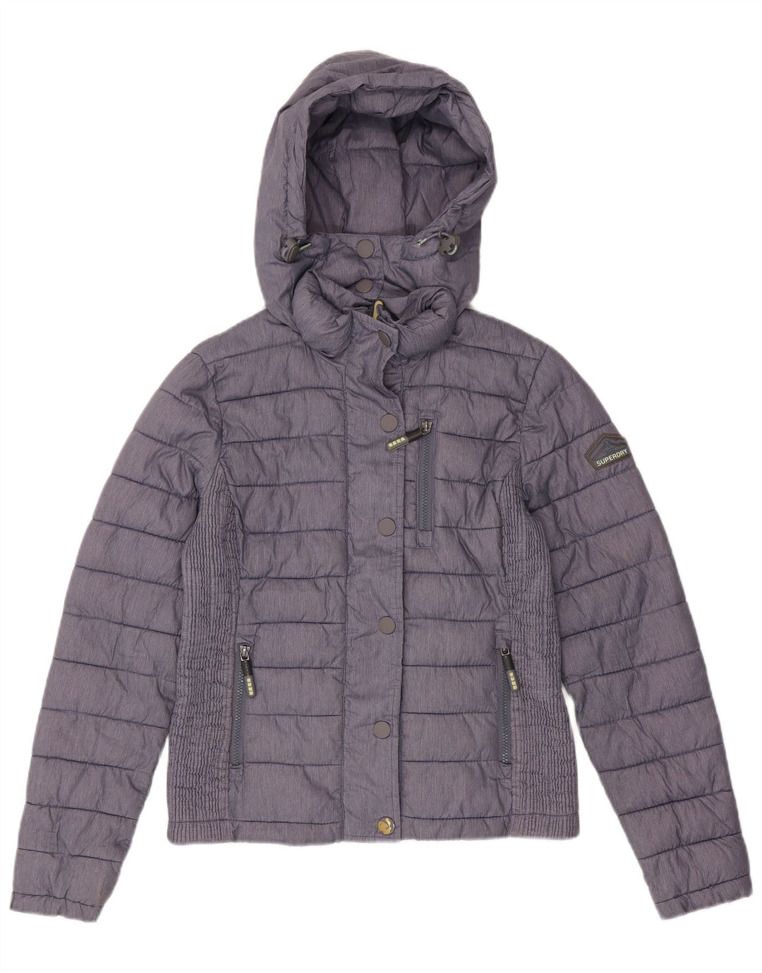 SUPERDRY Женская стеганая куртка с капюшоном UK 12 Средний Темно-Синий Полиэстер