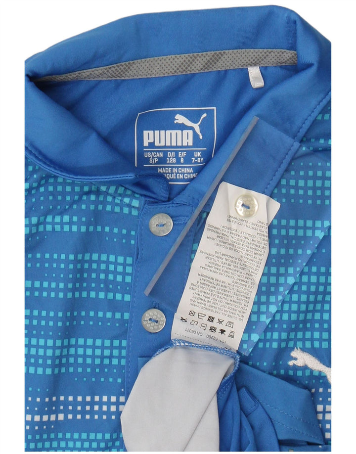 Рубашка-поло PUMA для мальчиков 7-8 лет, синяя, полиэстер с геометрическим рисунком