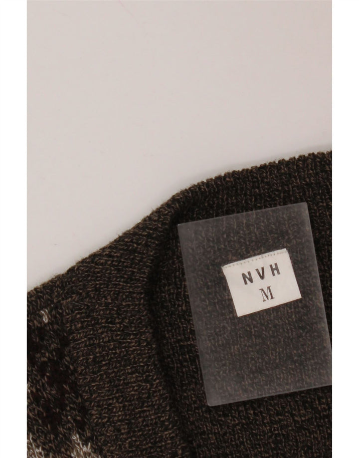 ВИНТАЖНЫЙ мужской свитер-кардиган без рукавов среднего коричневого цвета с жаккардовым узором