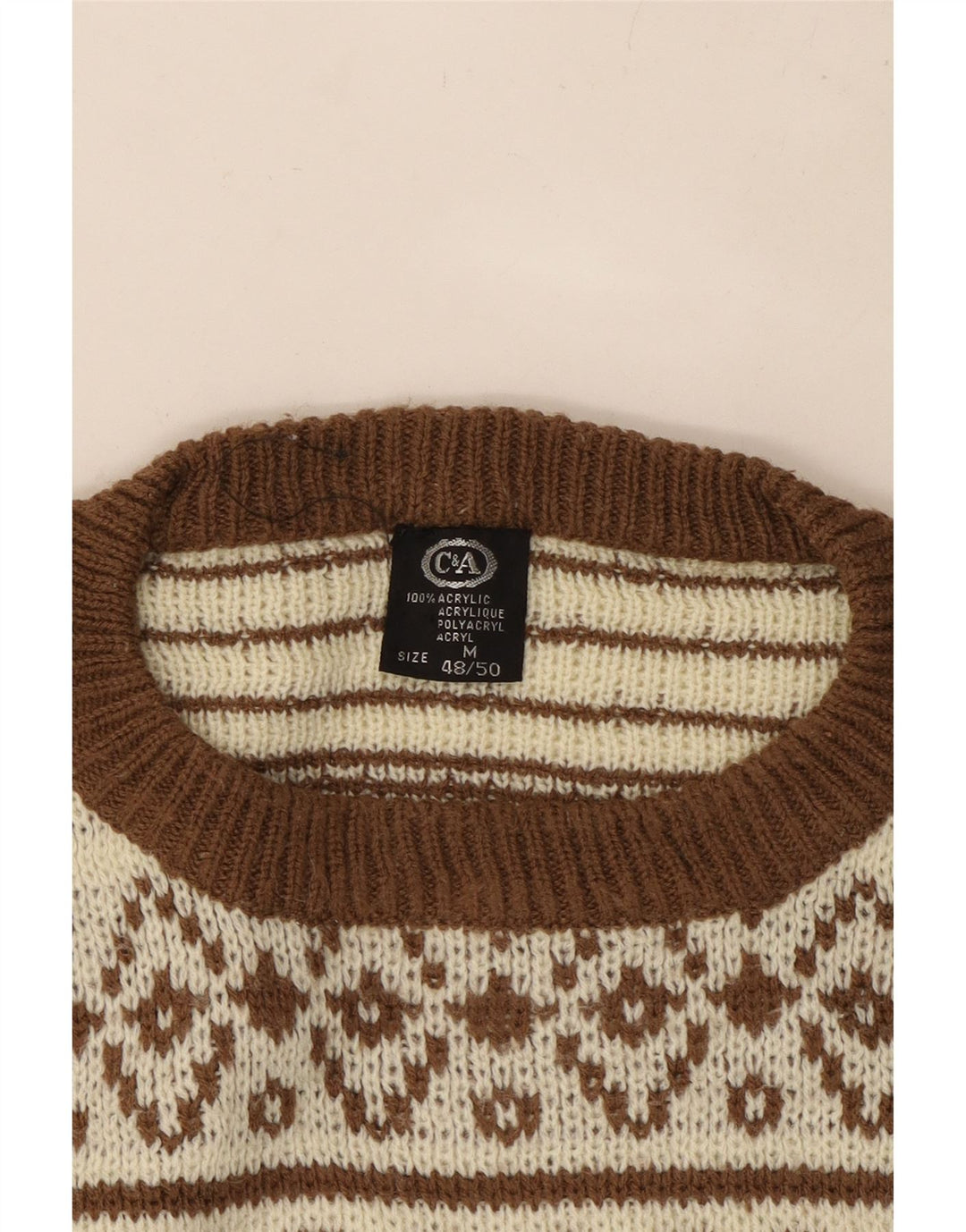Мужской свитер C & A с круглым вырезом IT 48/50 Средний Бежевый Fair Isle