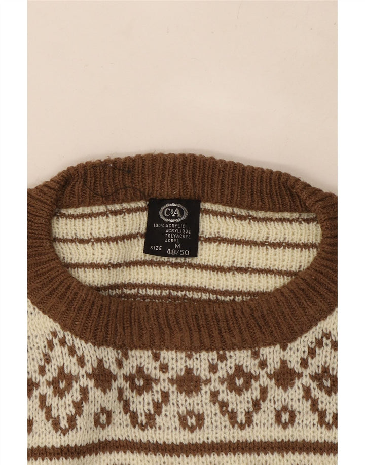 Мужской свитер C & A с круглым вырезом IT 48/50 Средний Бежевый Fair Isle