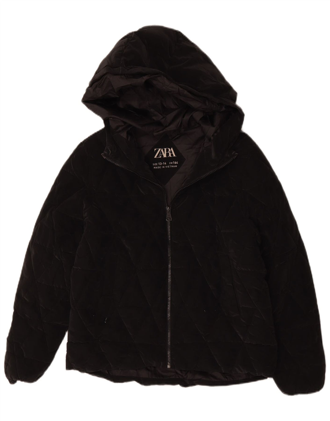 Стеганая куртка с капюшоном Zara для девочек 13-14 лет, черная