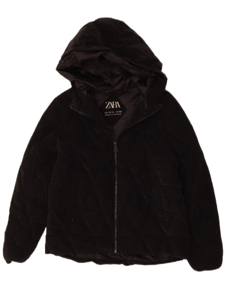 Стеганая куртка с капюшоном Zara для девочек 13-14 лет, черная