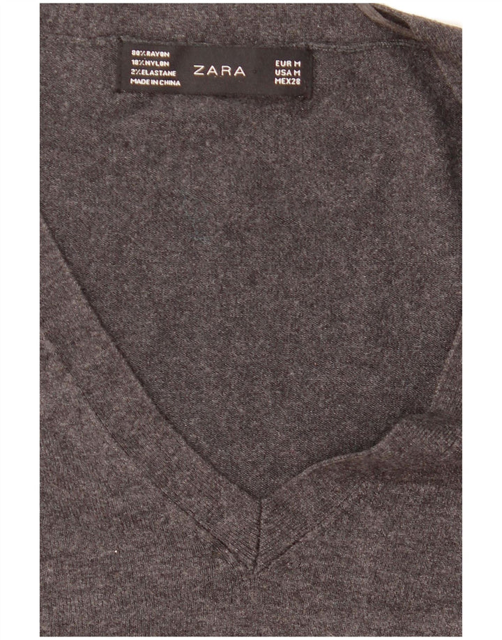 Женский джемпер с v-образным вырезом Zara UK 12, средний серый цвет