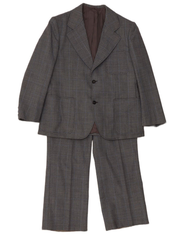 Vintage Mens 2 Button 2 Piece Suit UK 40 Large W36 L26 Navy Blue Check